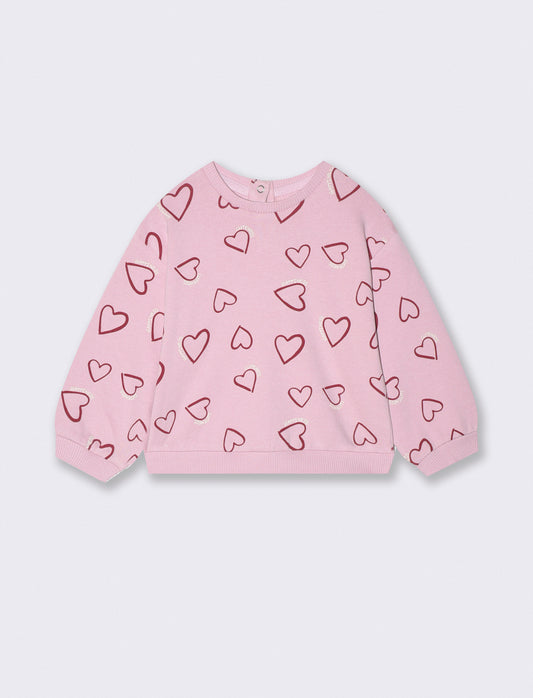 Felpa basica con stampa e maniche lunghe - Rosa polvere