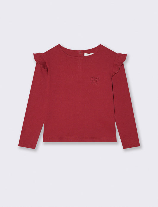 T-shirt in costina con ricamo elegante - Bordeaux