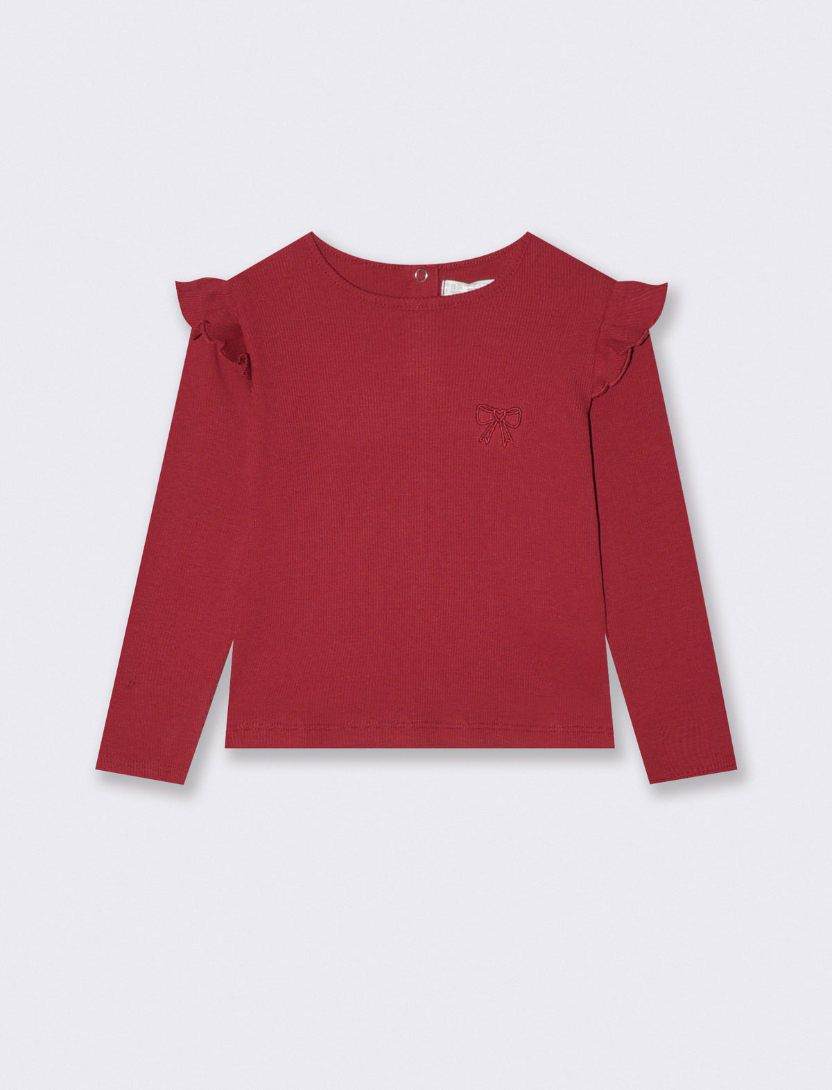 Ribbed T-shirt with elegant embroidery - Red