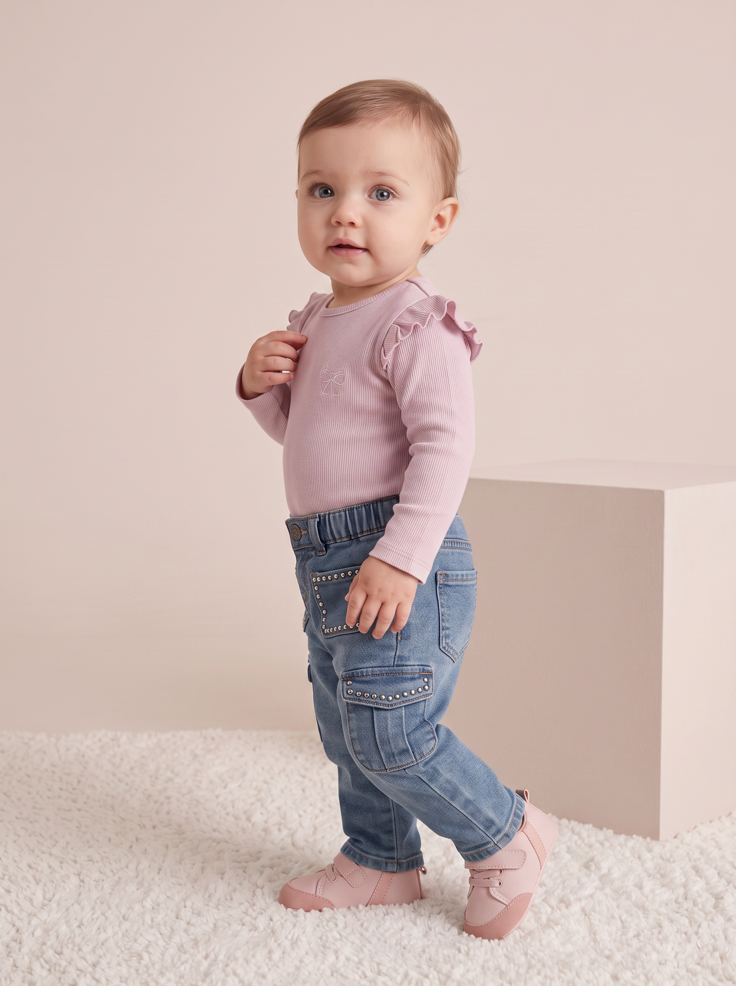 Ribbed T-shirt with elegant embroidery - Pink