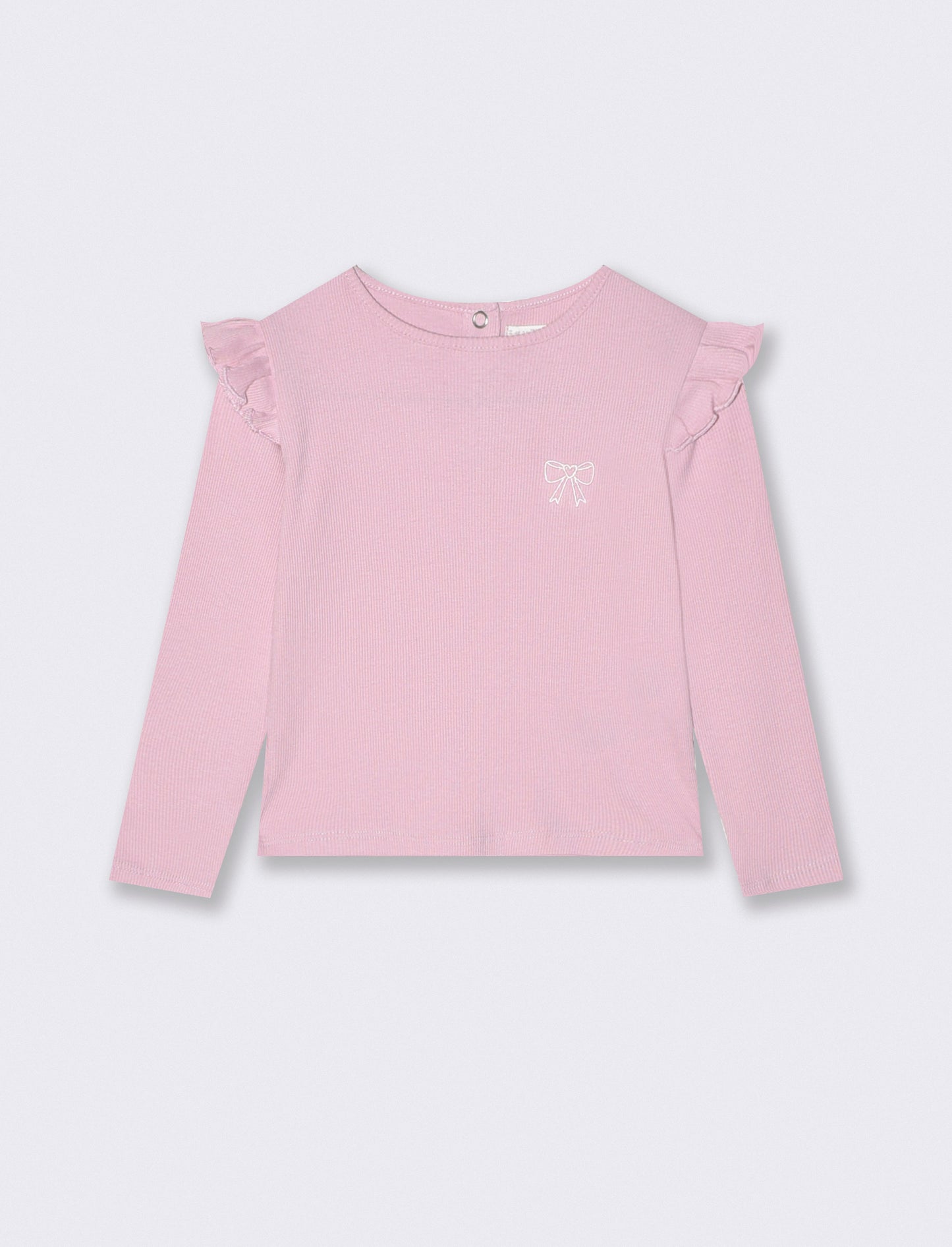 T-shirt in costina con ricamo elegante - Rosa polvere