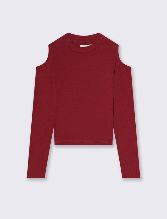 T-shirt manica lunga costina bambina - Bordeaux