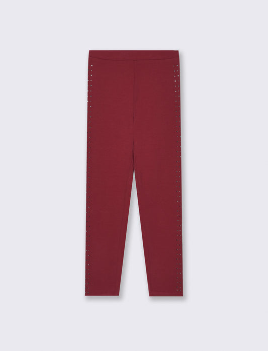 Leggings in interlock con borchie laterali - Bordeaux