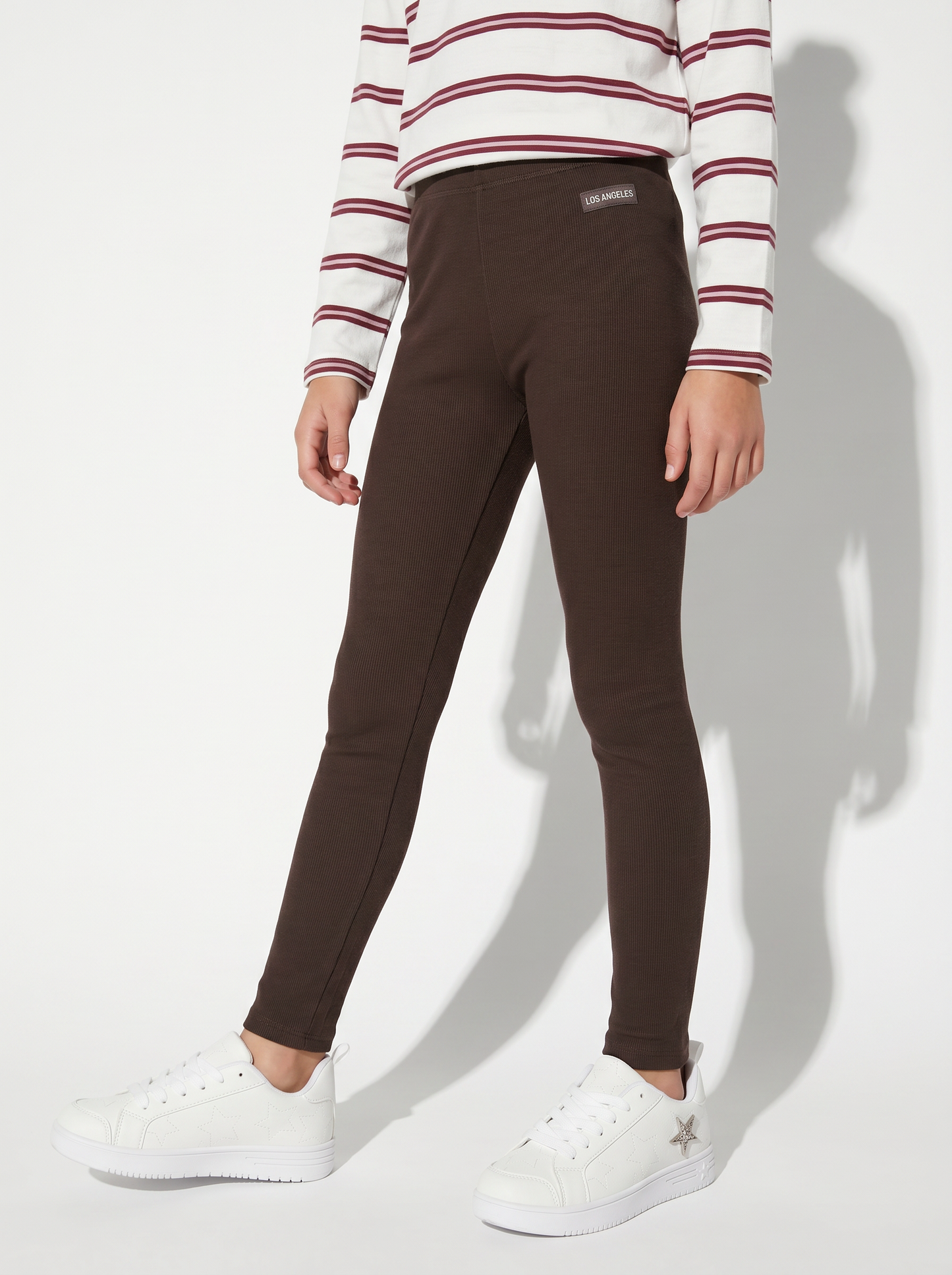 Leggings morbidi in costina elastica - Marrone cioccolato