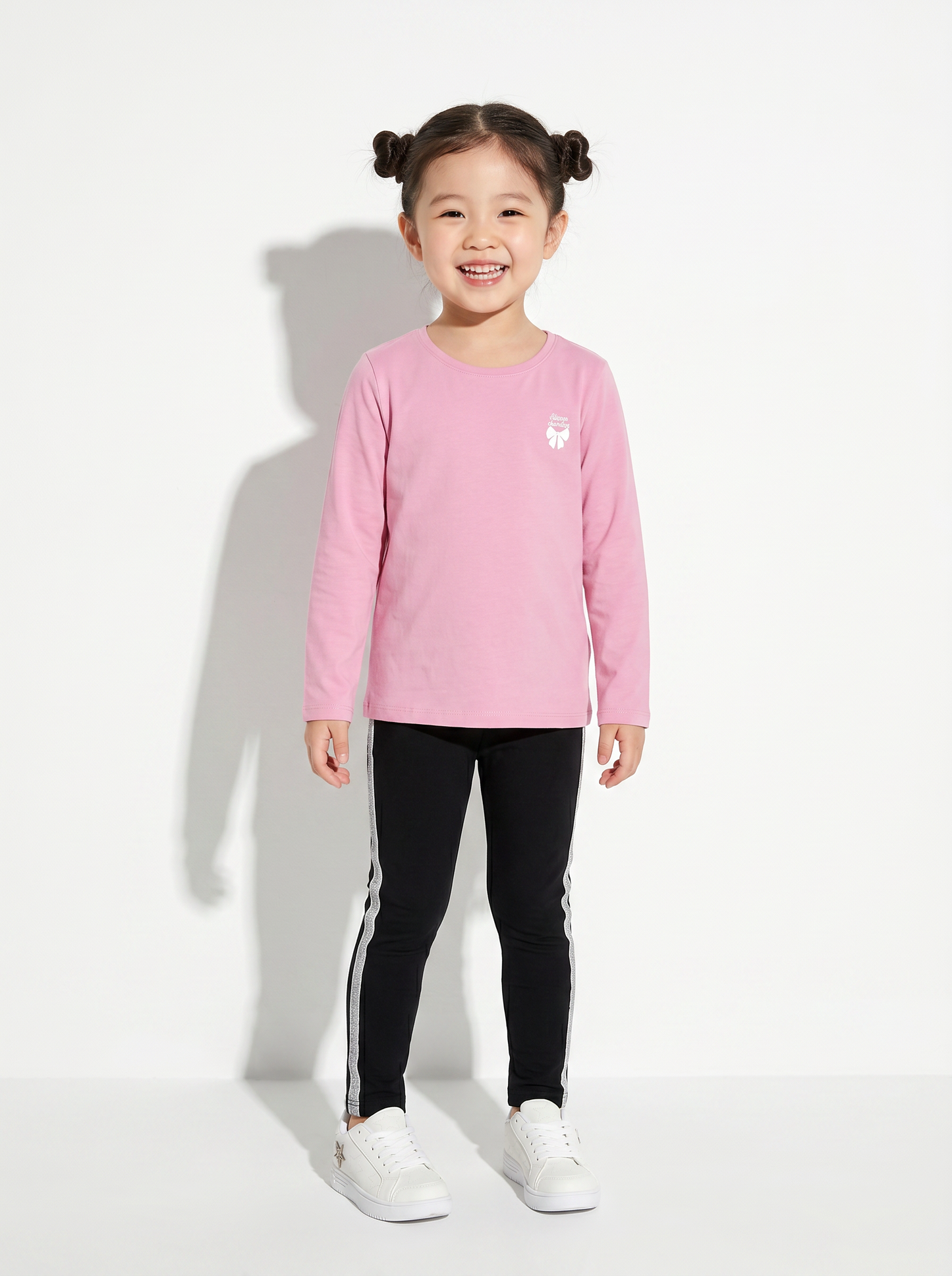 Cotton leggings with side lurex band - Black
