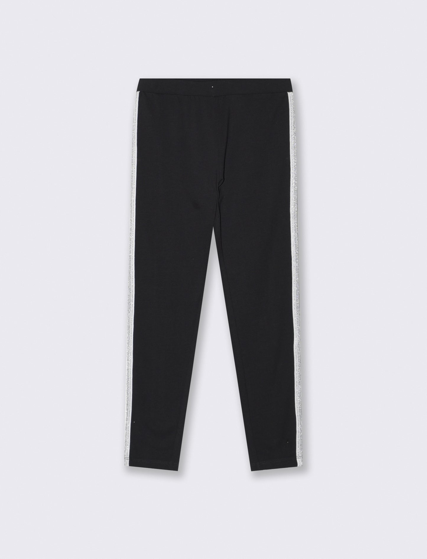 Leggings in cotone elasticizzato con banda laterale. - Nero