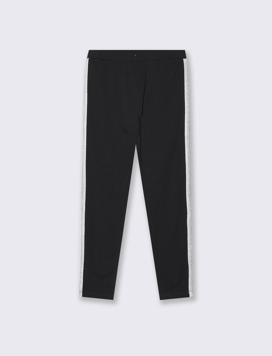 Leggings in cotone con banda lurex laterale - Nero