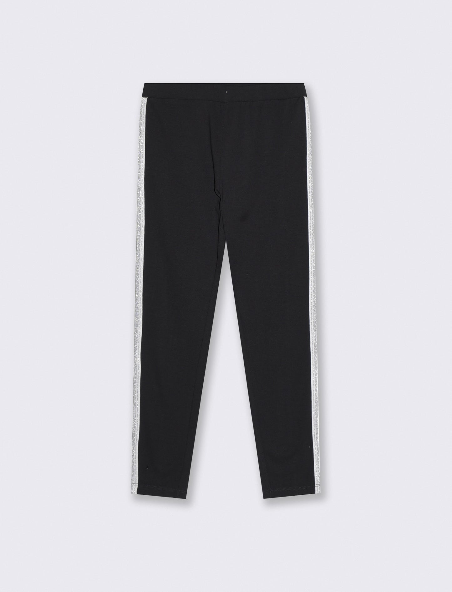 Leggings in cotone elasticizzato con banda laterale. - Nero