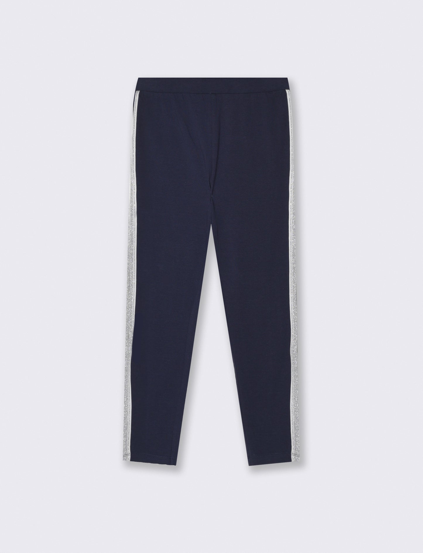 Leggings in cotone con banda lurex laterale - Blu
