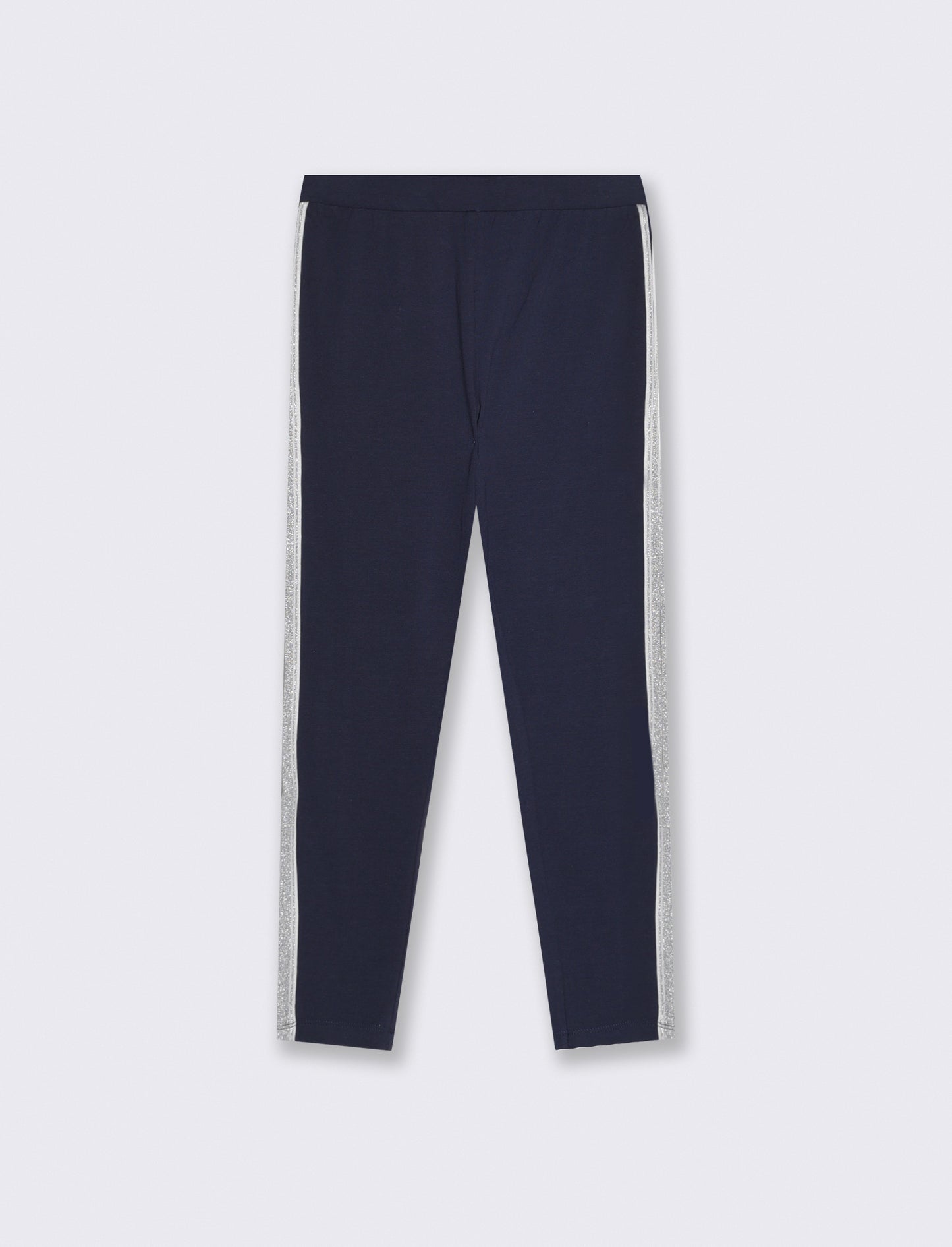 Leggings in cotone con banda lurex laterale - Blu
