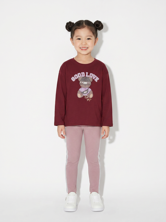 Leggings in cotone con banda lurex laterale - Rosa polvere