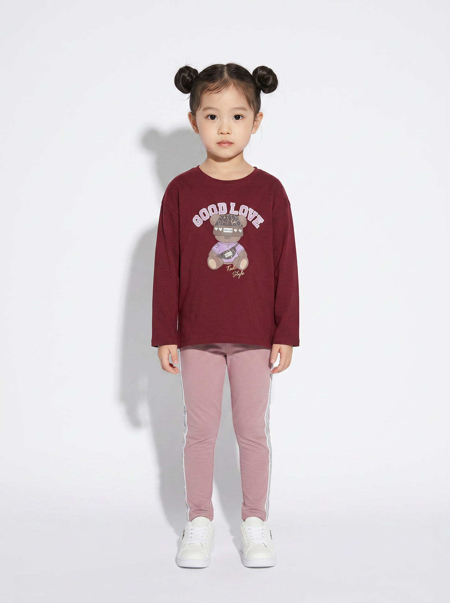 Leggings in cotone con banda lurex laterale - Rosa polvere