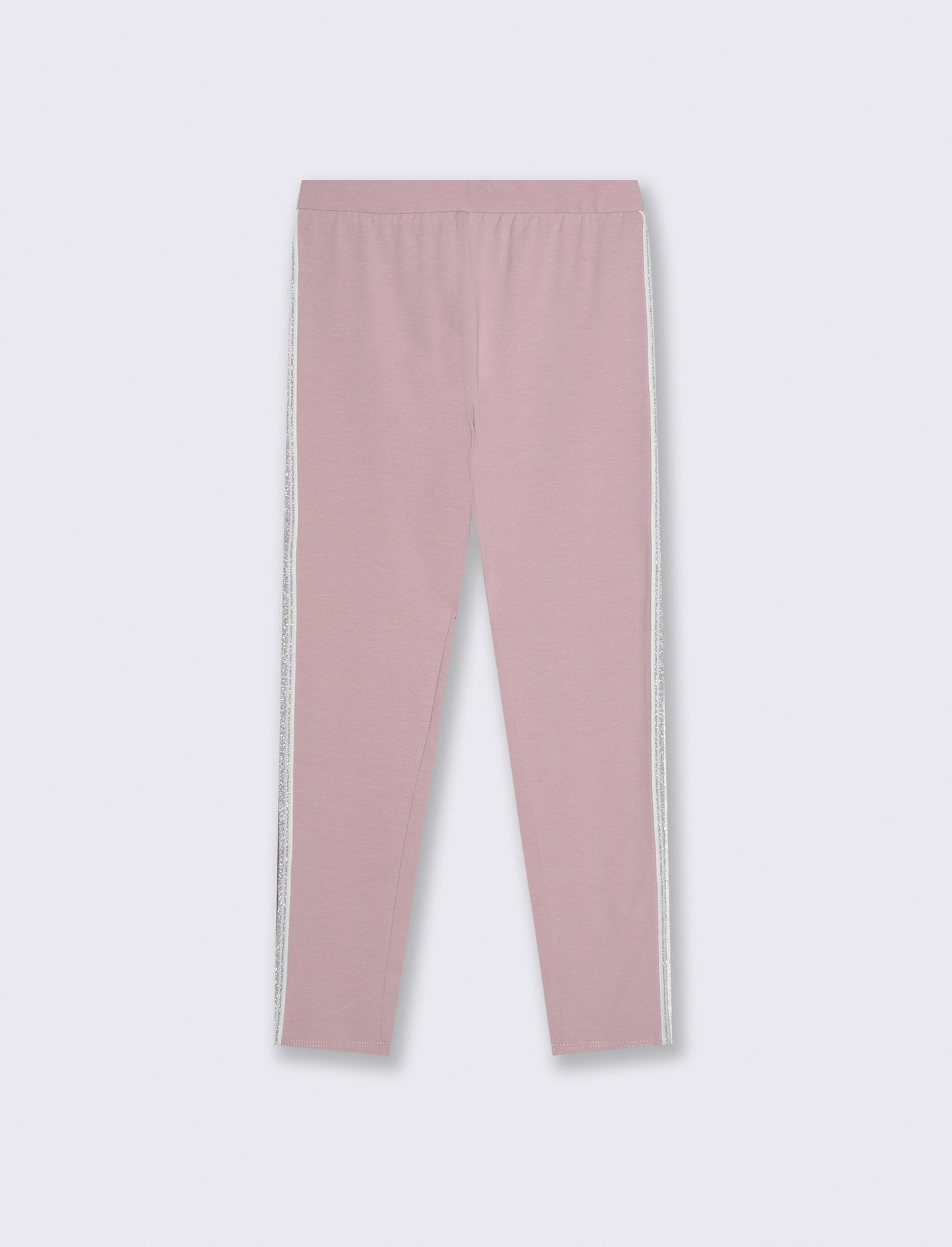 Leggings in cotone con banda lurex laterale - Rosa polvere