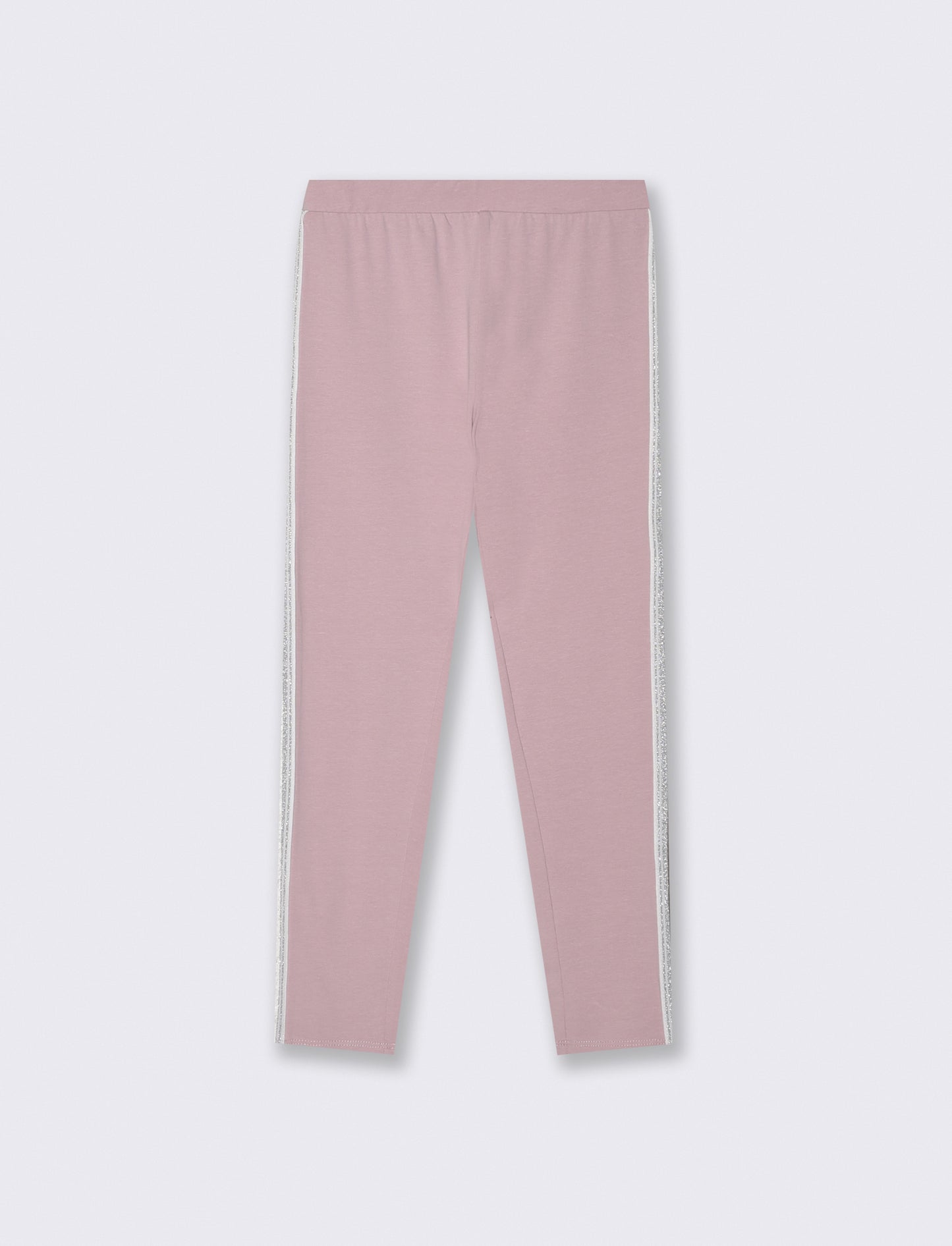 Leggings in cotone con banda lurex laterale - Rosa polvere