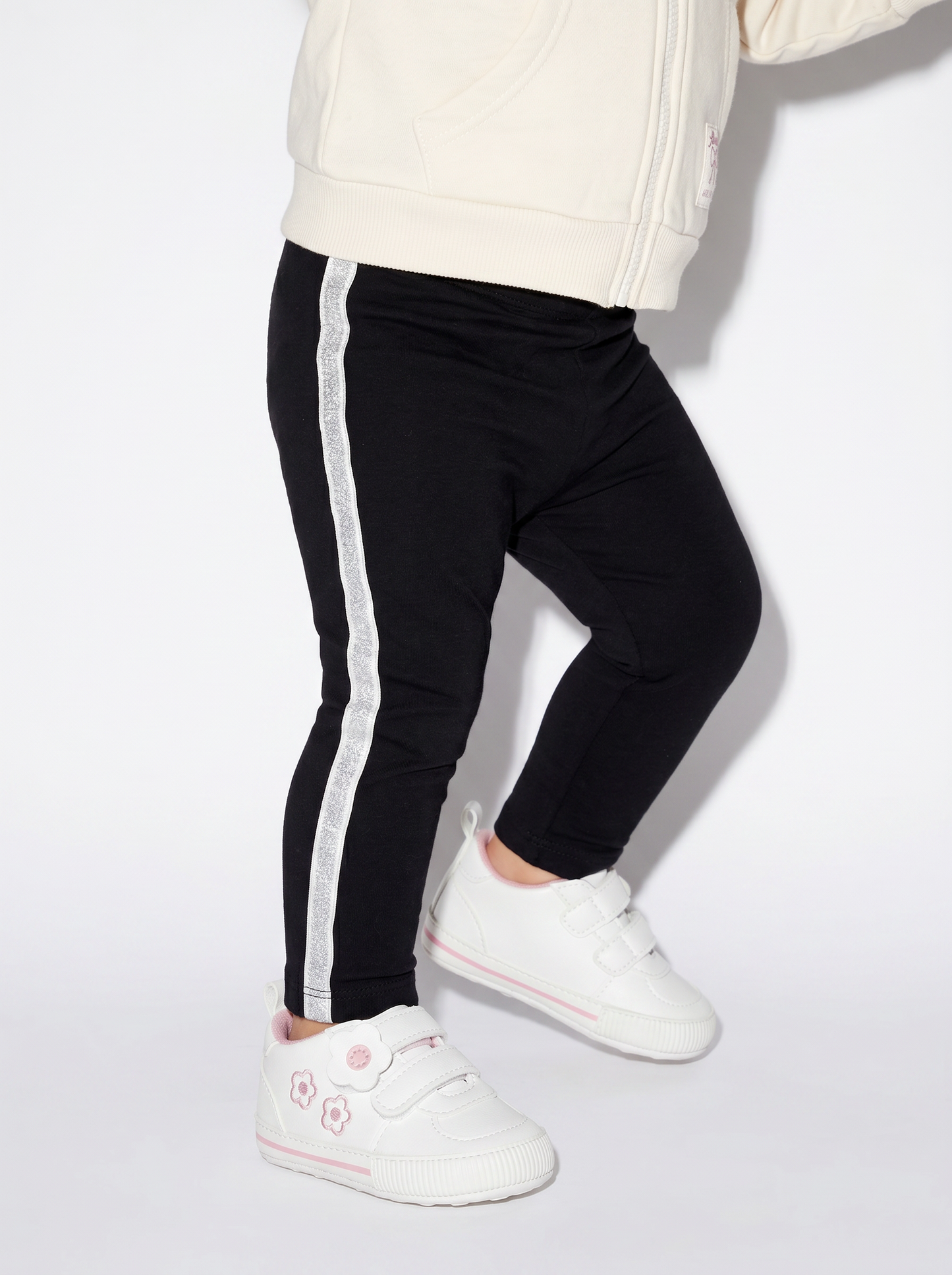 Cotton leggings with side stripe - Black
