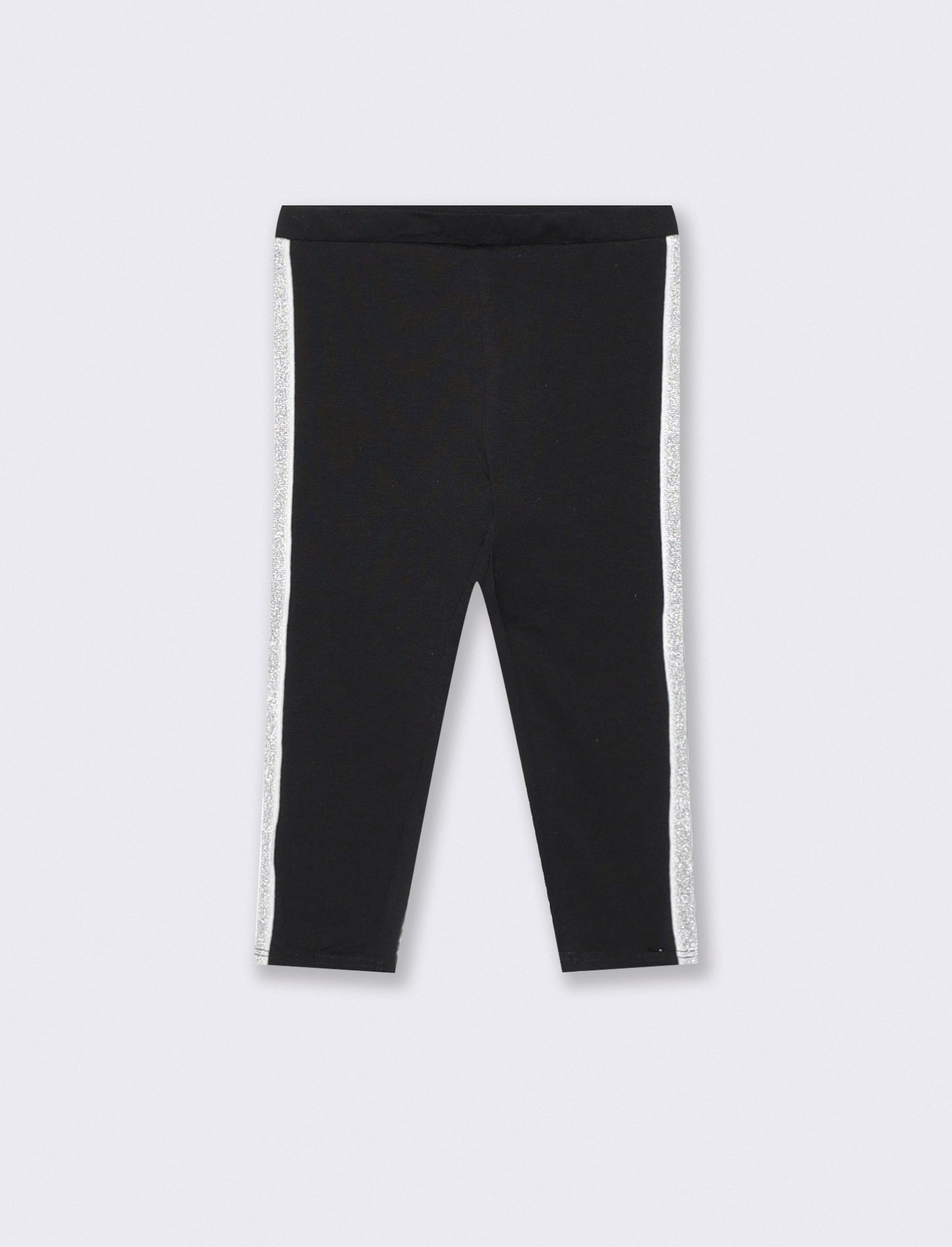 Cotton leggings with side stripe - Black