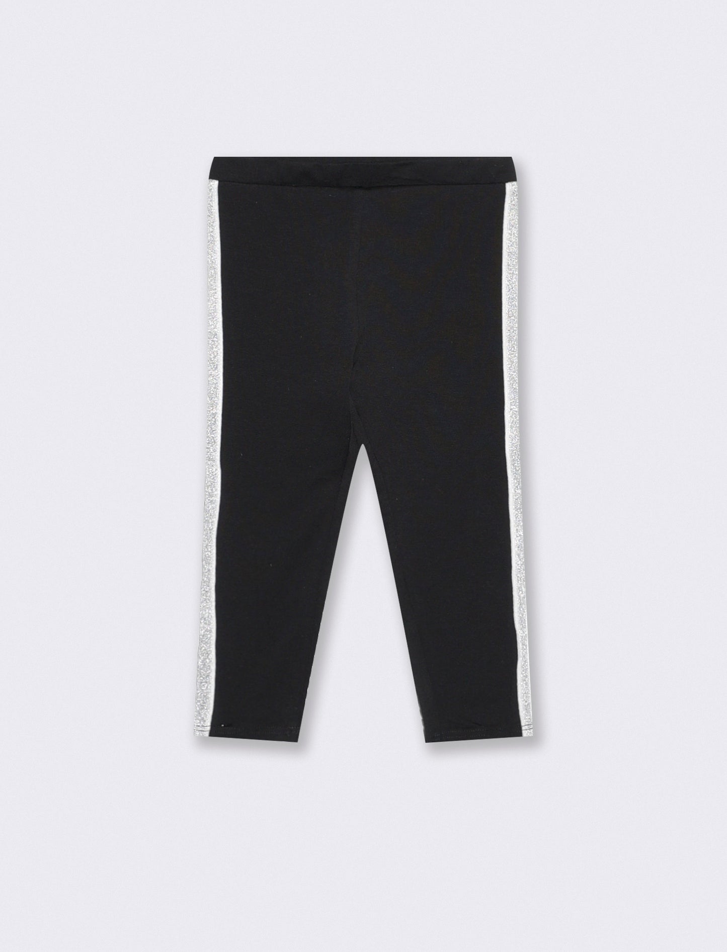 Leggings in cotone con banda laterale - Nero