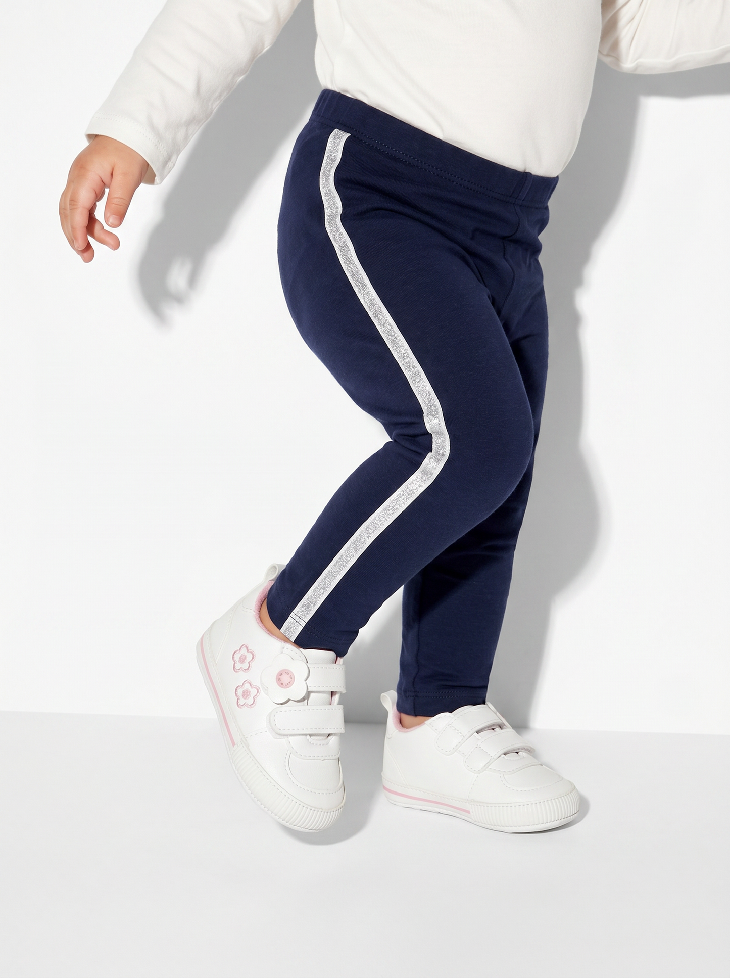 Cotton leggings with side stripe - Blue