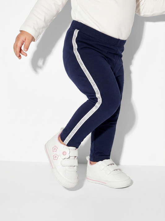 Leggings in cotone con banda laterale - Blu