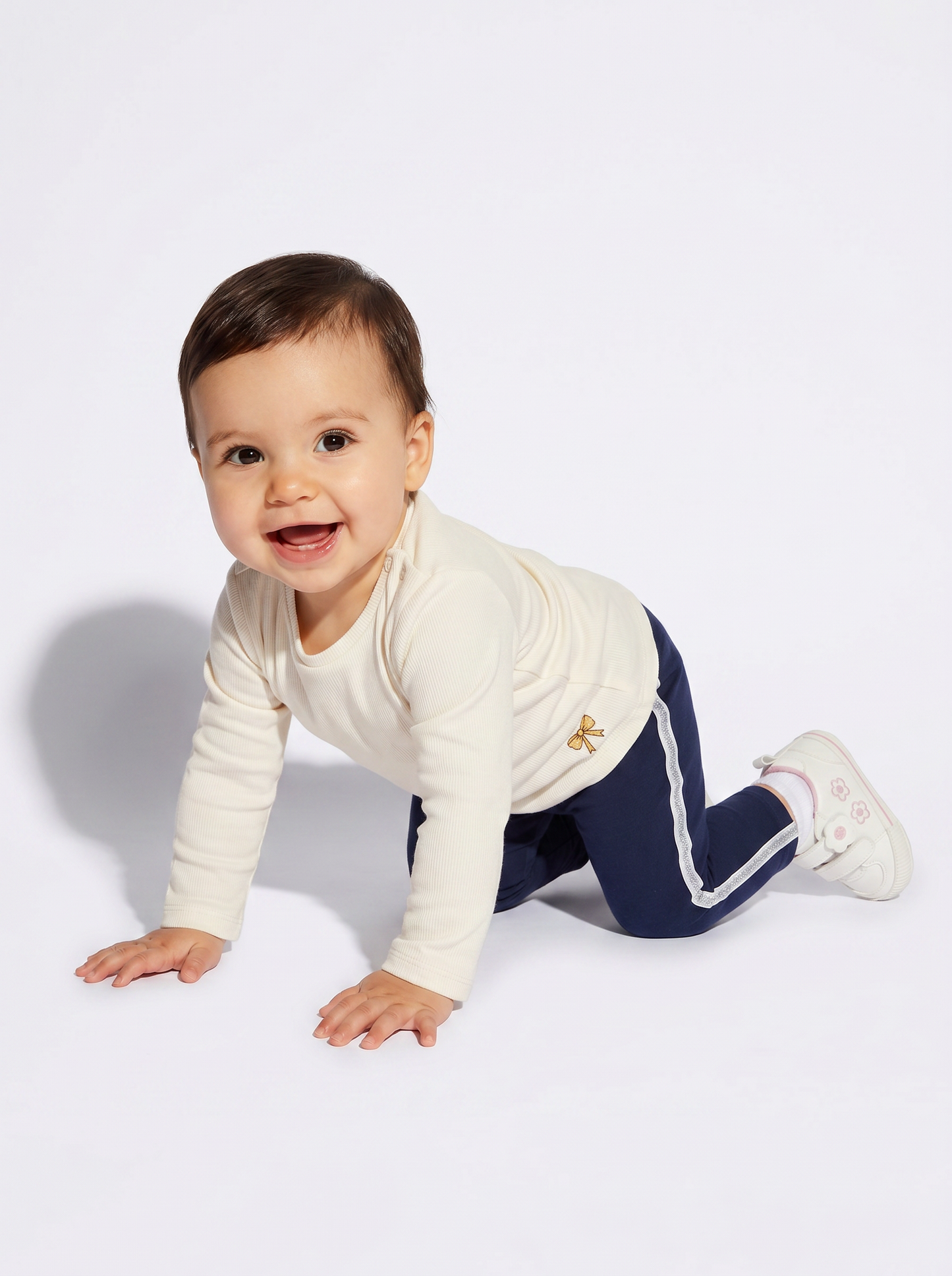Cotton leggings with side stripe - Blue