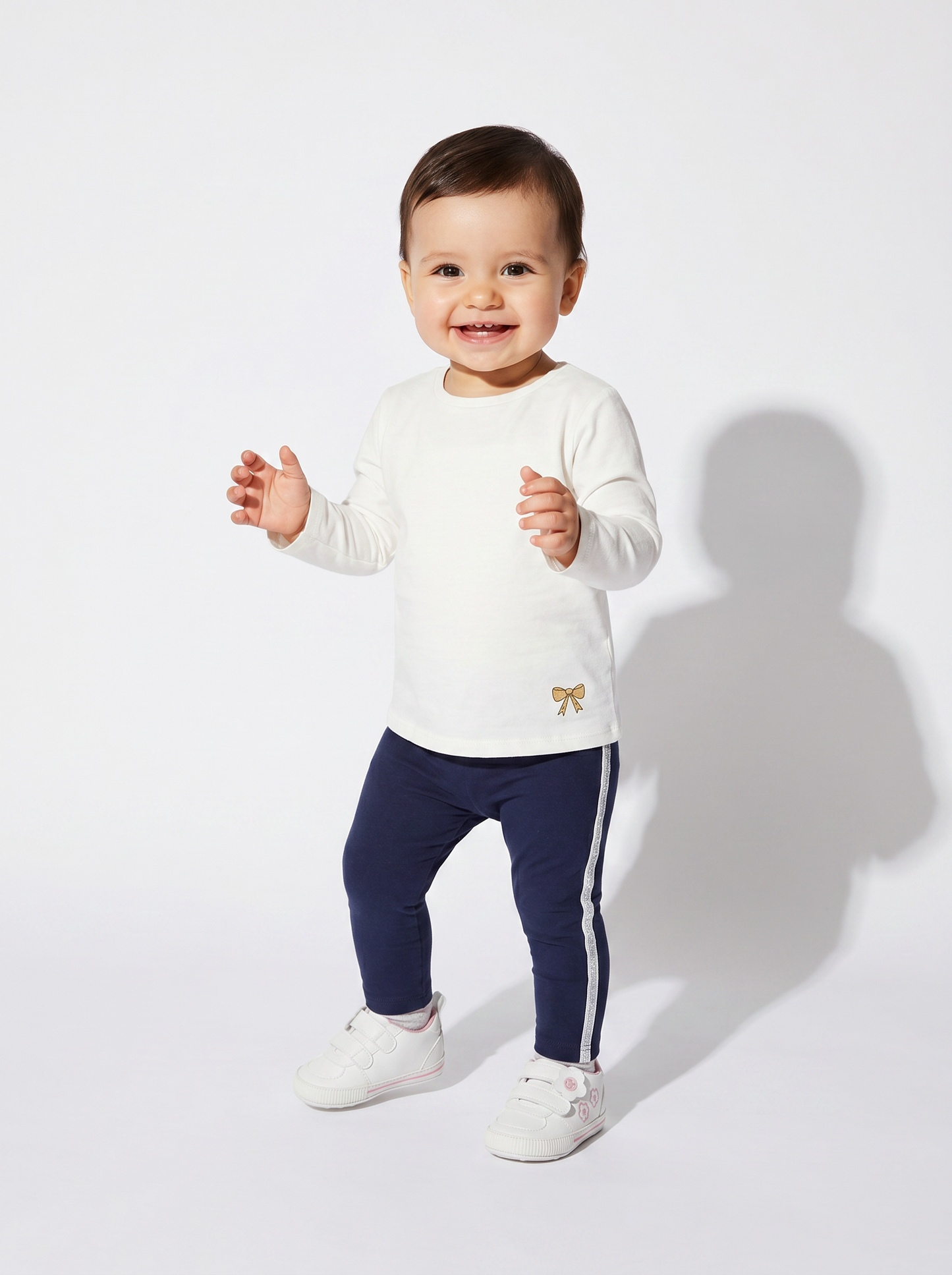 Cotton leggings with side stripe - Blue