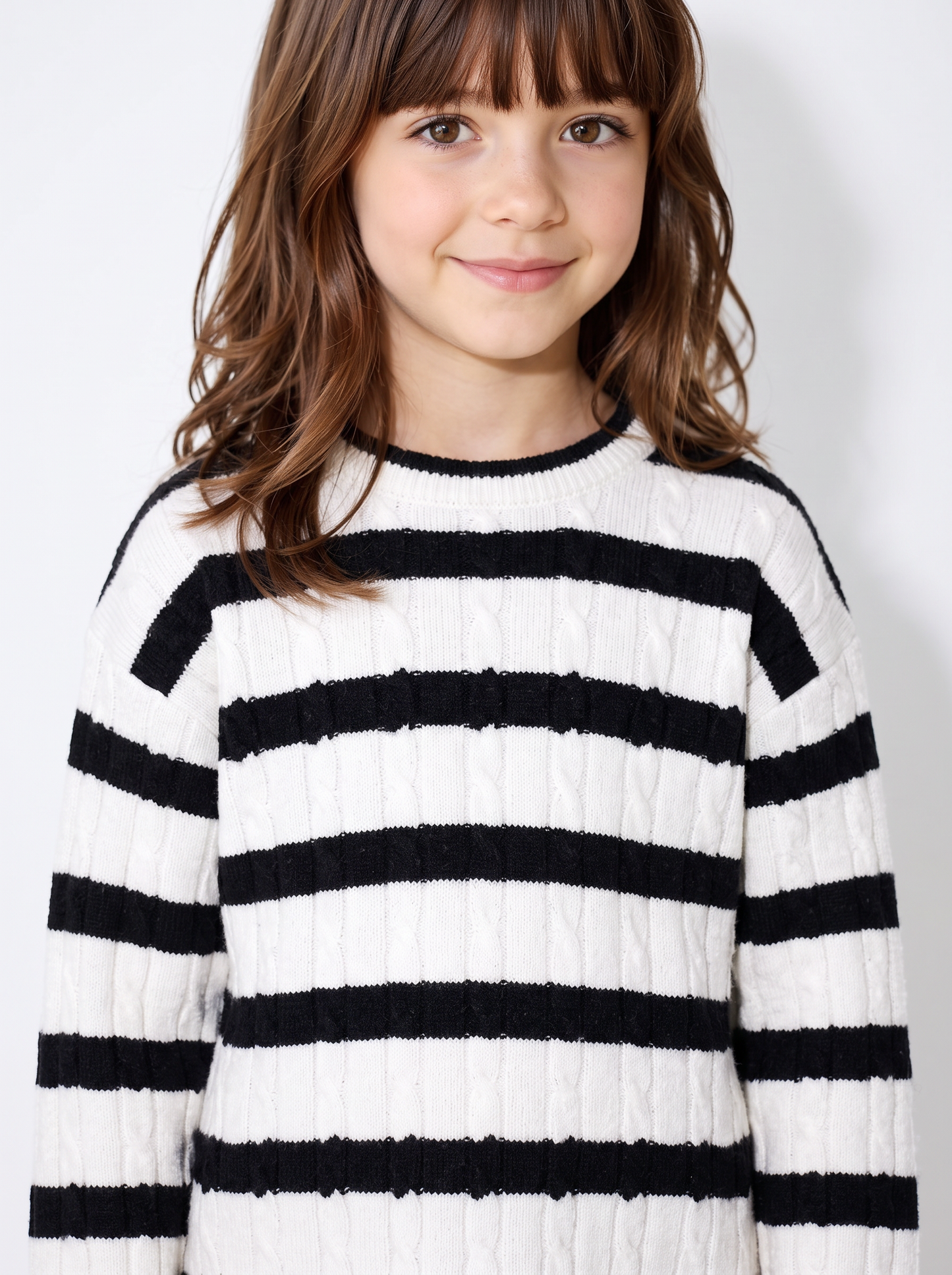 Maglione a righe con trecce verticali - Bianco-nero