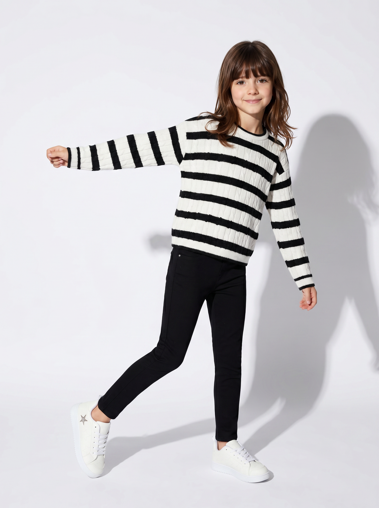Maglione a righe con trecce verticali - Bianco-nero