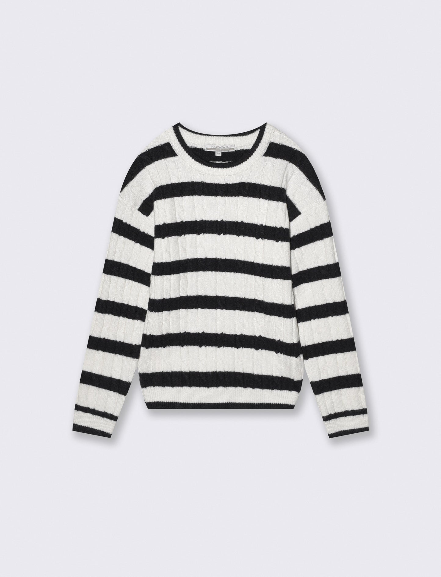 Maglione a righe con trecce verticali - Bianco-nero