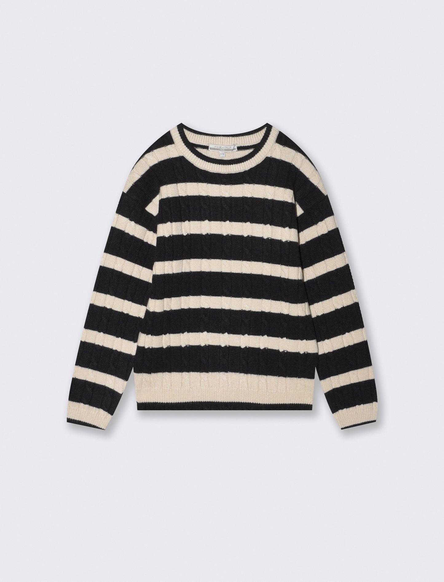 Maglione a righe con trecce verticali - Beige-nero