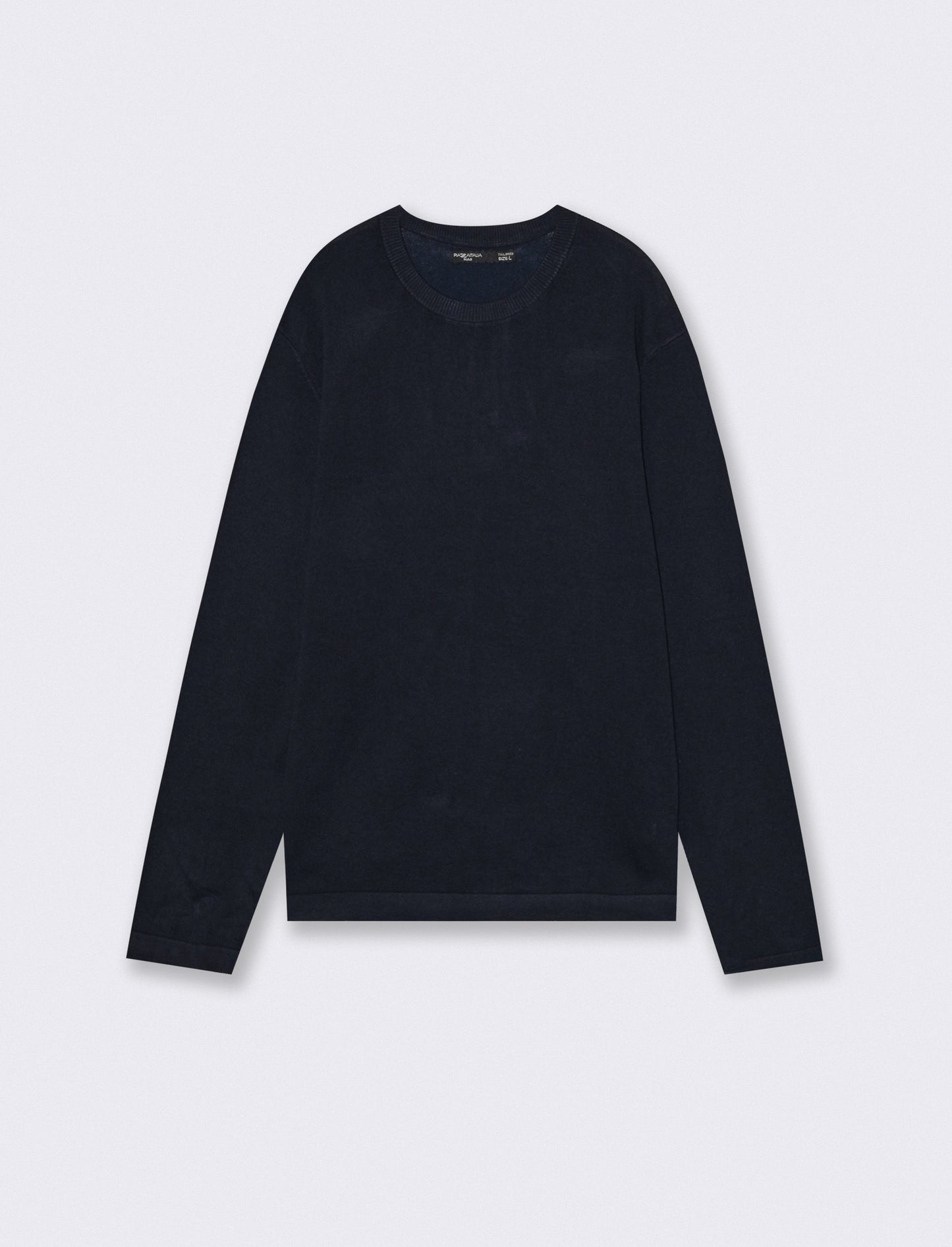 Viscose blend crew neck sweater with ribbing - Blue
