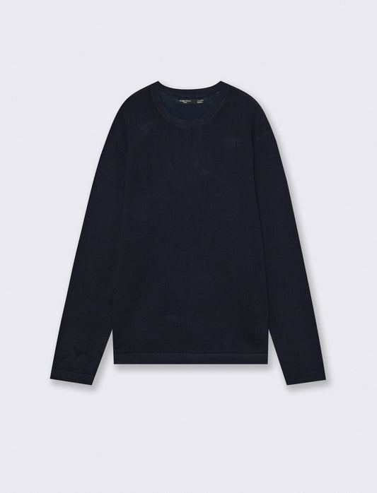 Maglia girocollo in misto viscosa con costina - Blu