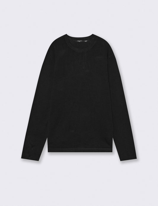 Maglia girocollo in misto viscosa con costina - Nero