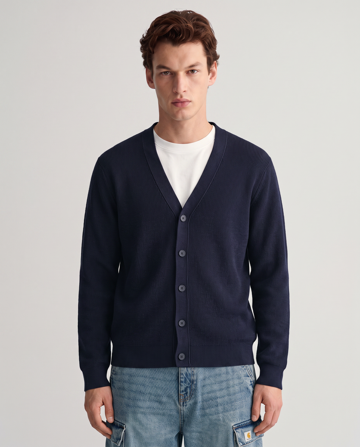 Maglia cardigan in misto viscosa a coste - Blu