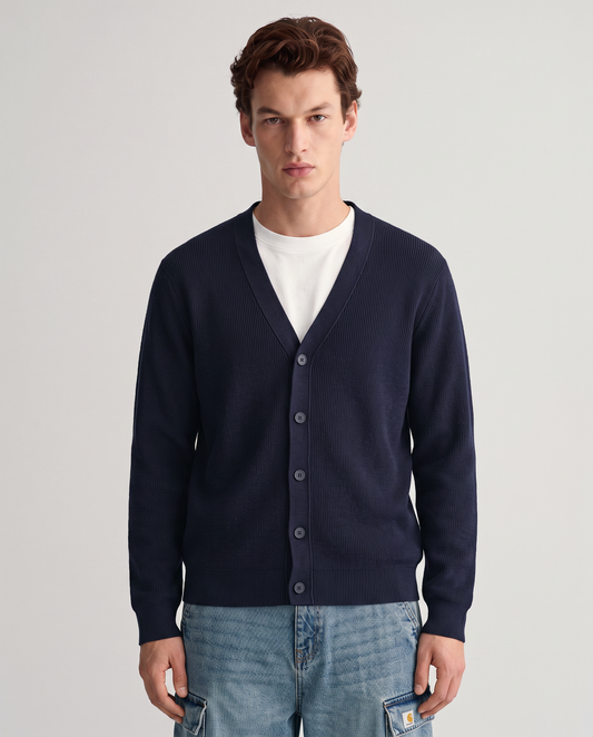 Maglia cardigan in misto viscosa a coste - Blu