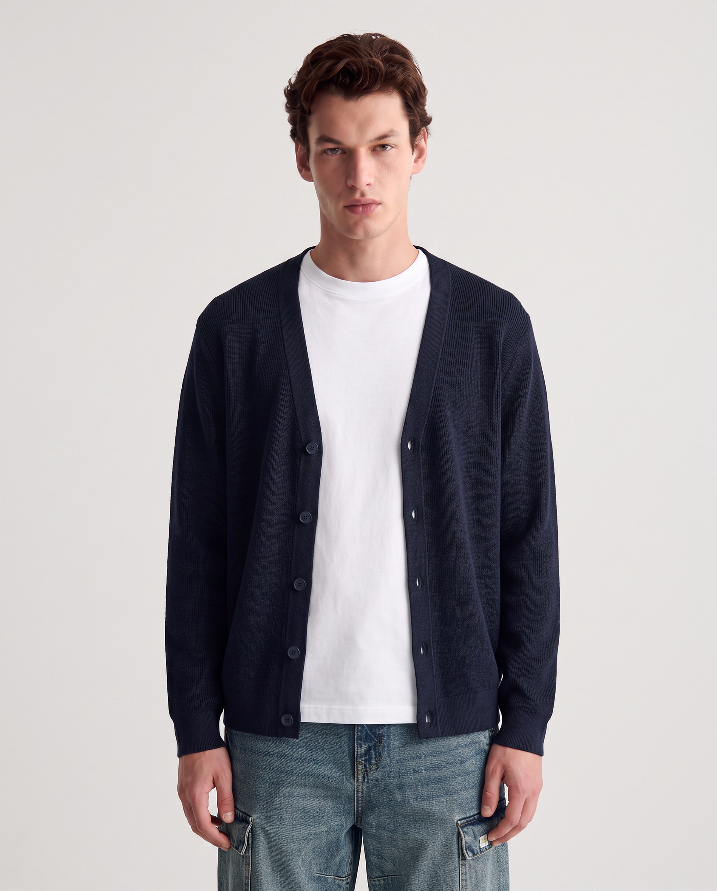 Maglia cardigan in misto viscosa a coste - Blu
