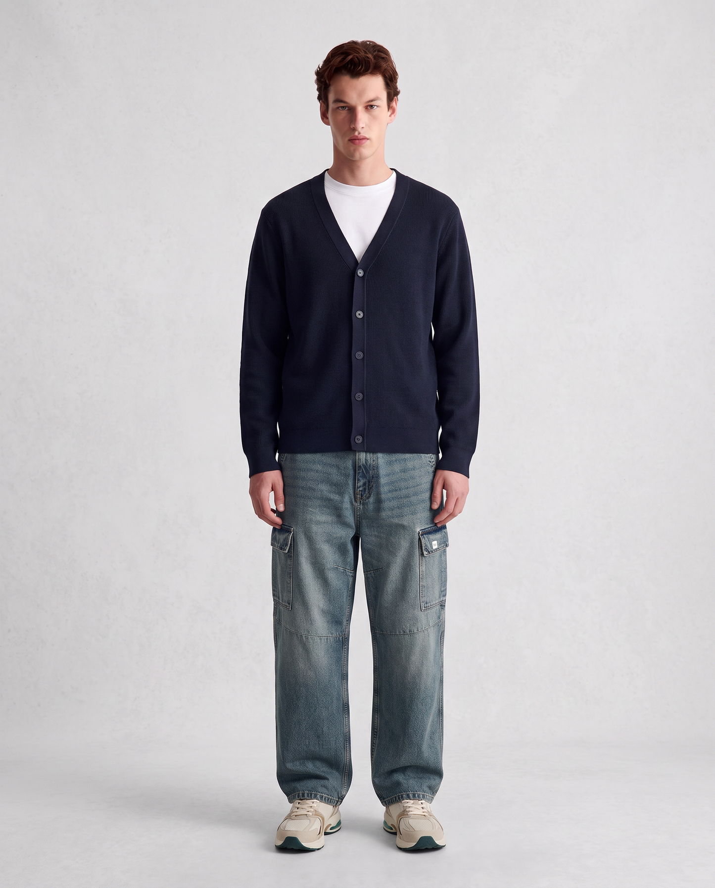 Maglia cardigan in misto viscosa a coste - Blu