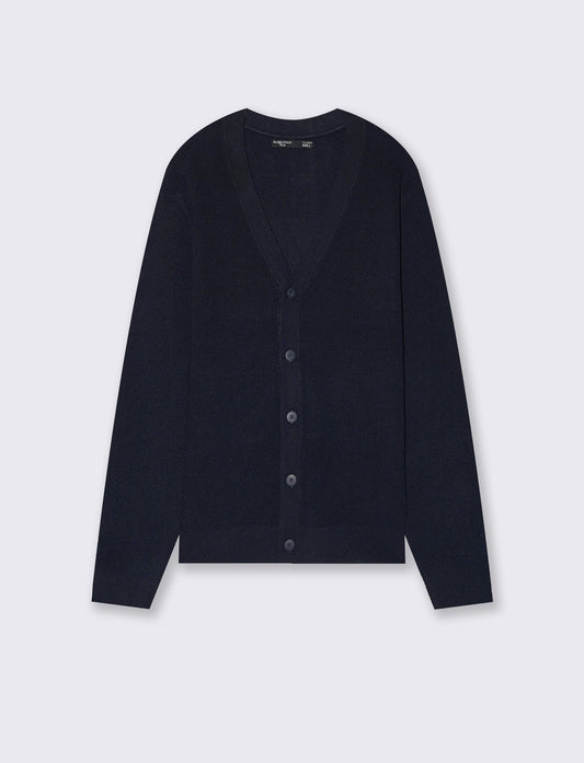 Maglia cardigan in misto viscosa a coste - Blu