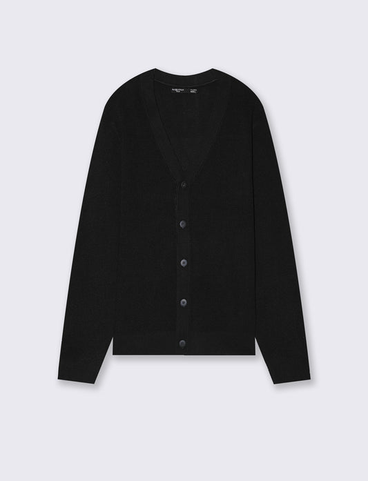 Maglia cardigan in misto viscosa a coste - Nero