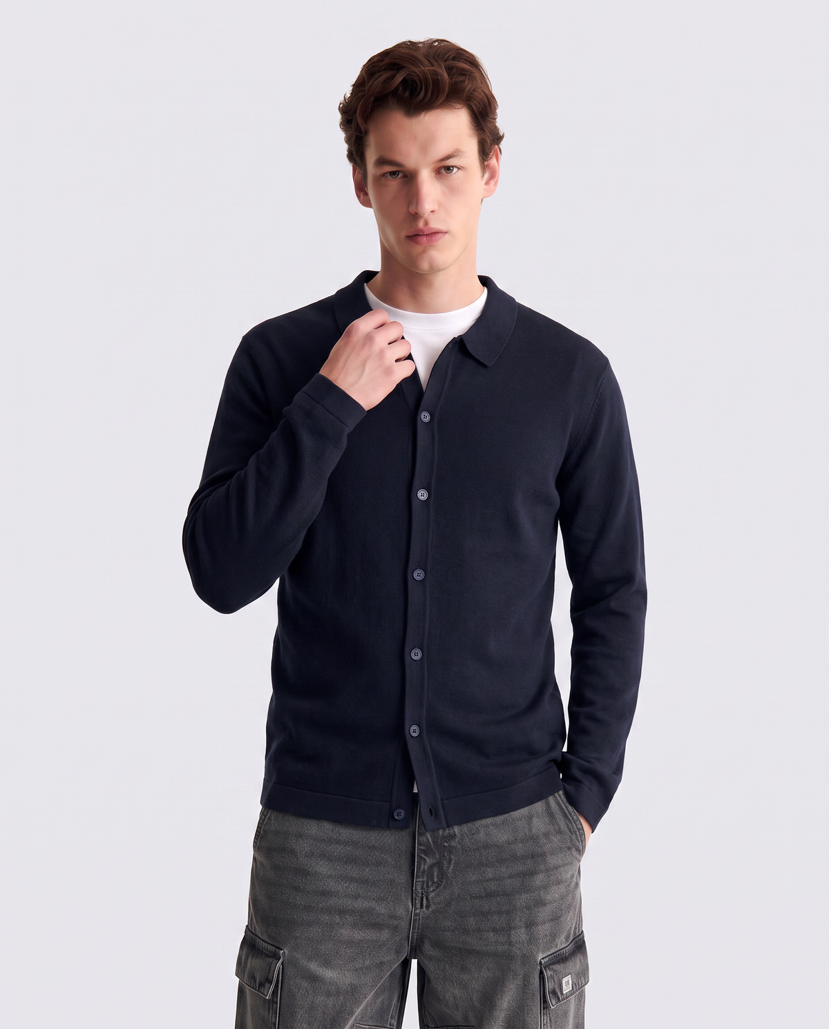 Viscose blend polo cardigan - Blue