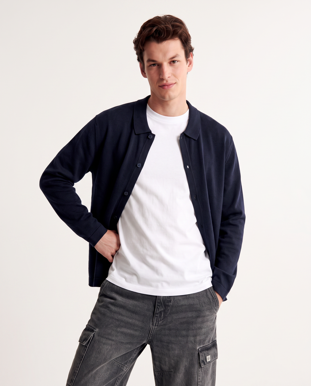 Viscose blend polo cardigan - Blue