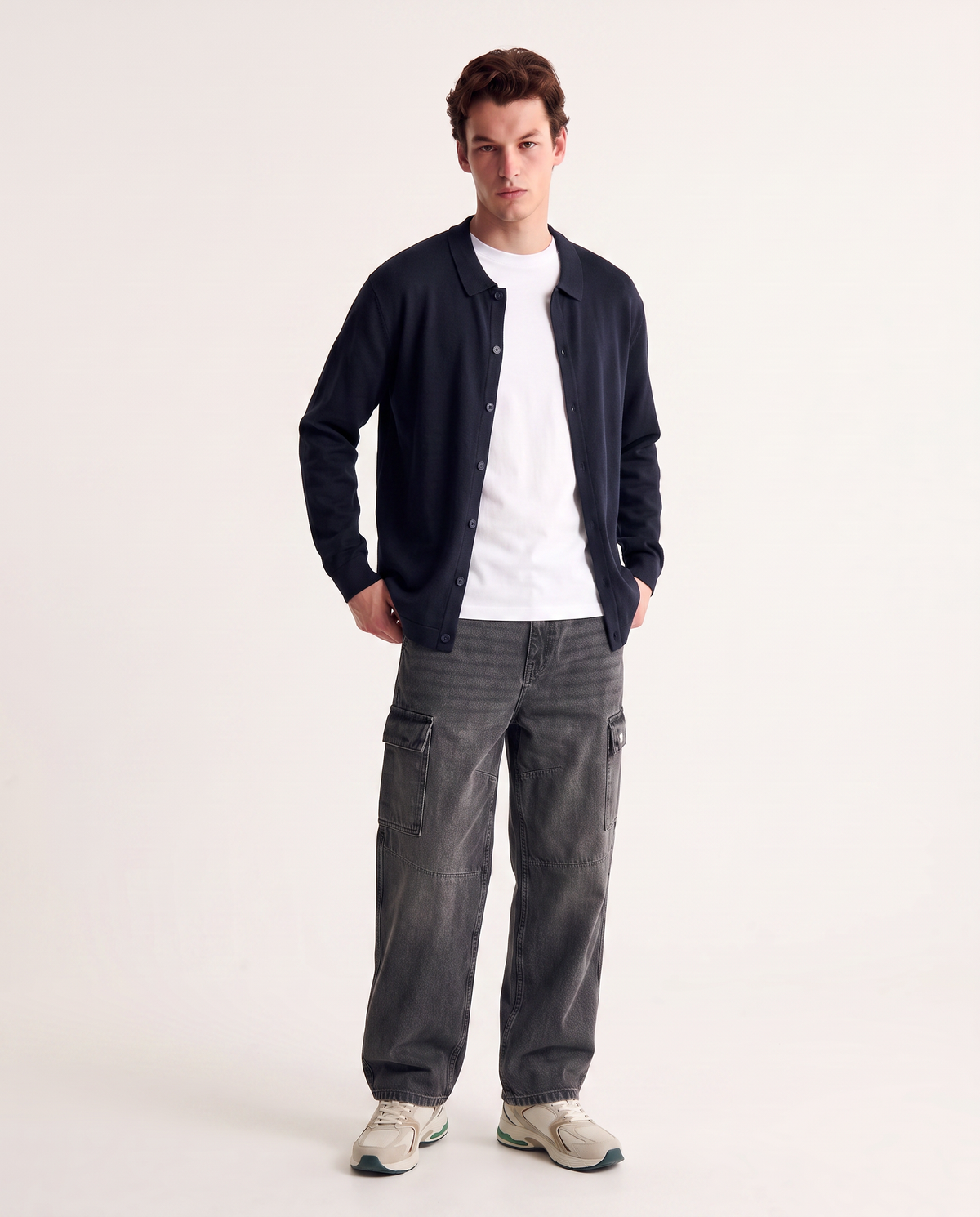 Viscose blend polo cardigan - Blue