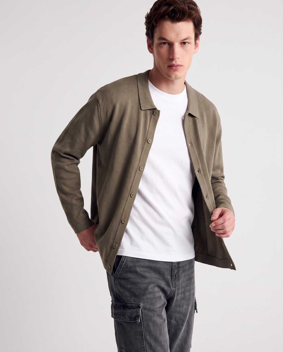 Viscose blend polo cardigan - Green