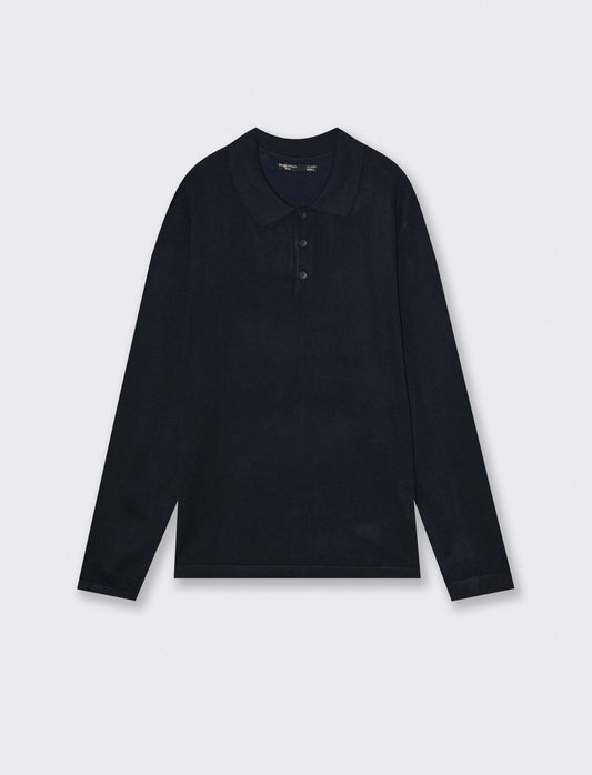 Maglia Polo in Misto Viscosa con Colletto - Blu