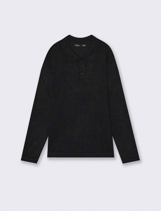 Maglia Polo in Misto Viscosa con Colletto - Nero