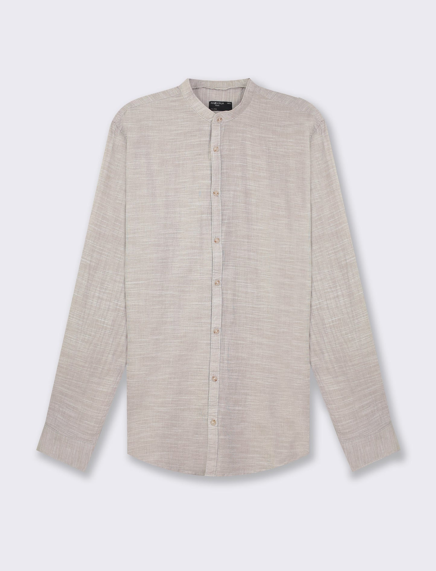 Regular Fit Cotton Fil a Fil Shirt with Korean Collar - Grey