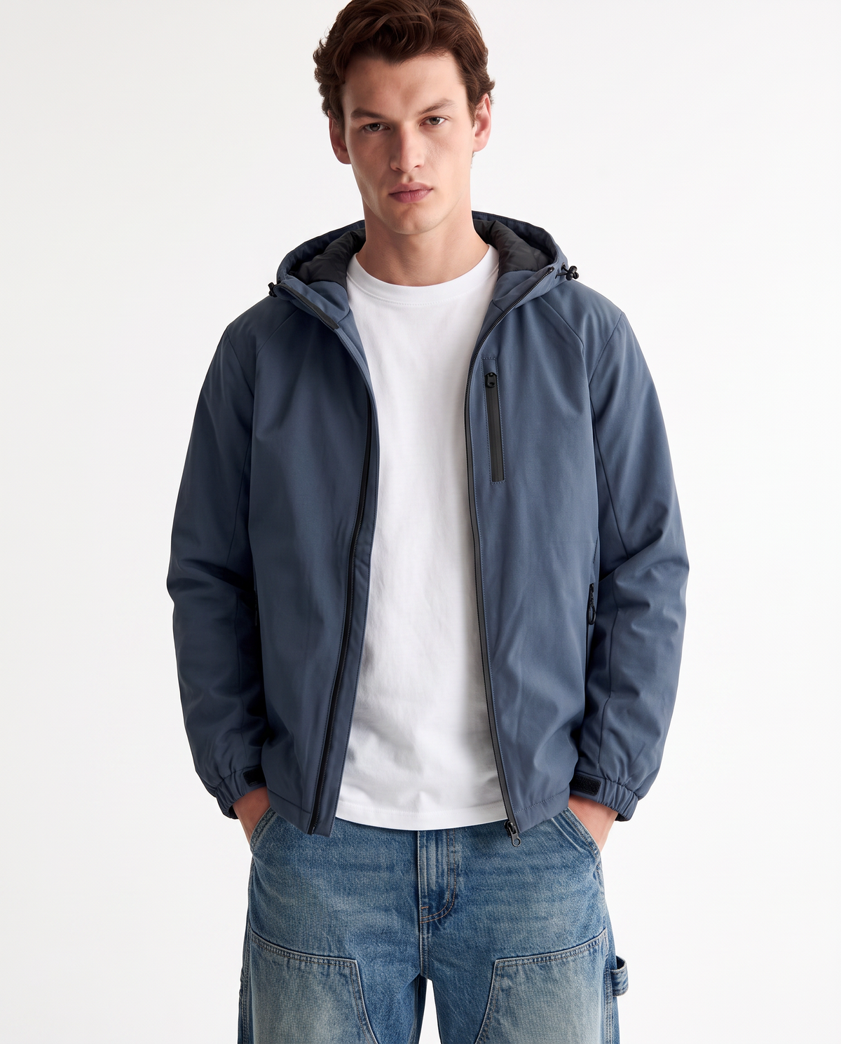 Padded Jacket with Hood and Zipper - Blue