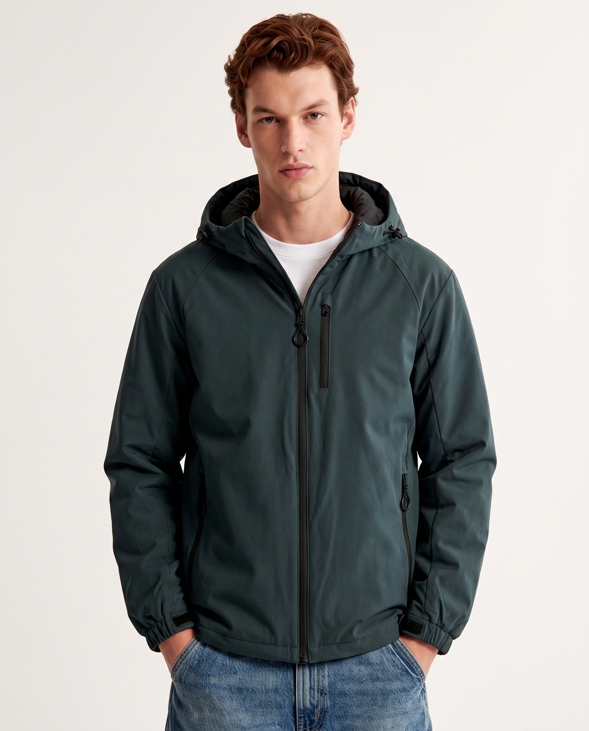 Giubbotto imbottito con cappuccio e cerniera - Verde scuro