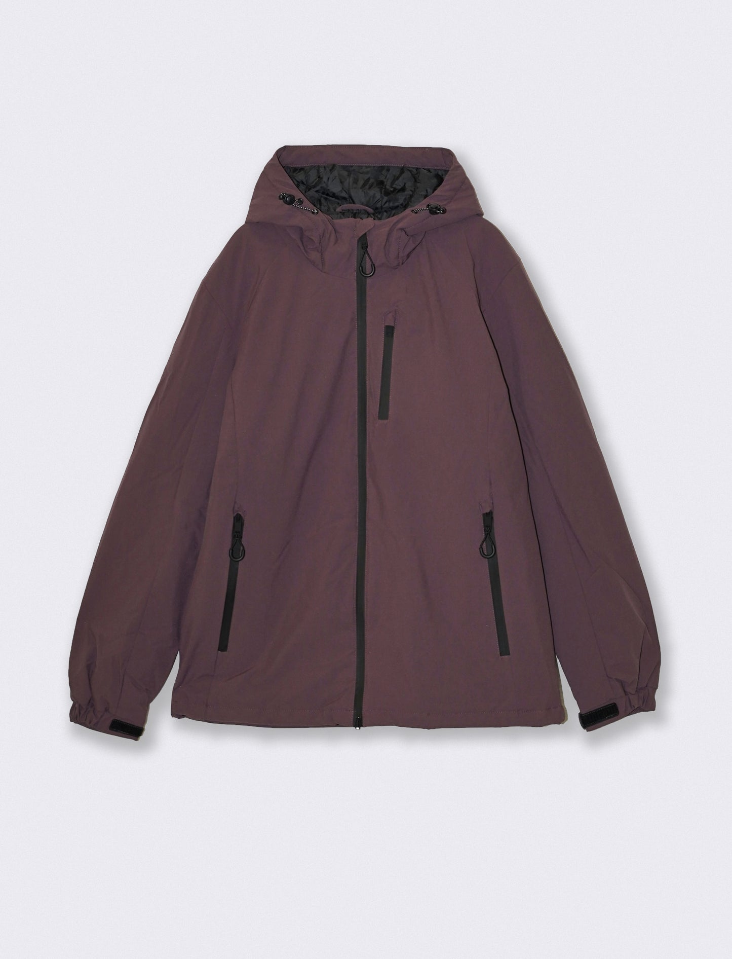 Padded Jacket with Hood and Zipper - Red