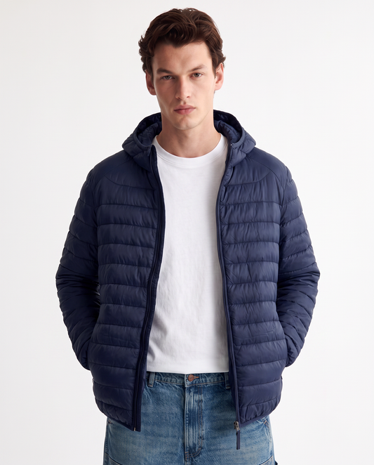 Giubbotto piumino con cappuccio e zip - Blu