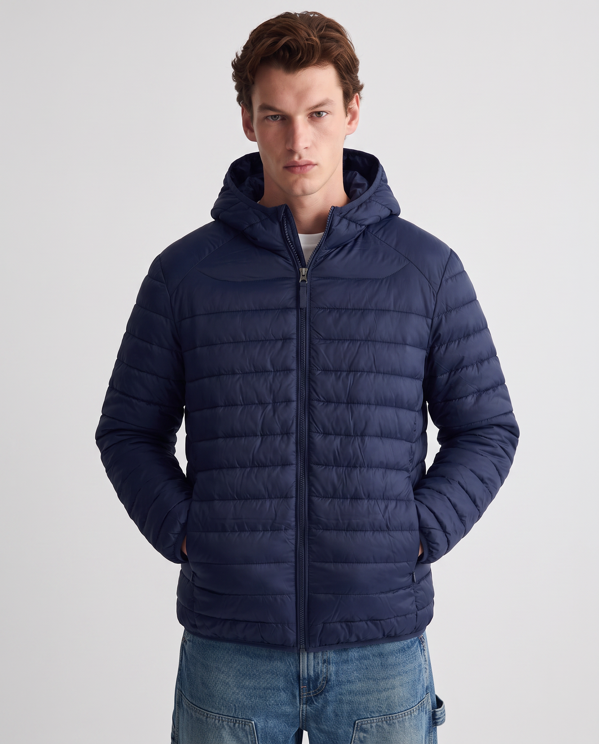 Puffer jacket with hood and zip - Blue